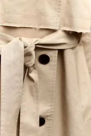 ZARA coat jacket overcoat trench duster long beige tan casual thumbnail 15
