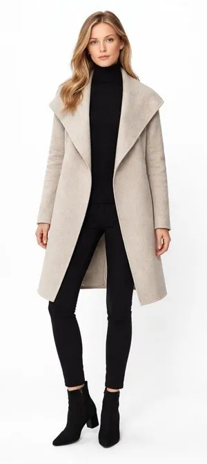 Banana Republic Double Faced Wool Wrap Coat Women XS Beige Minimalist Long thumbnail 1