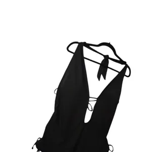 Black Plunge Tie Side‎ Ruched One Piece Swimsuit Adjustable Bathing Suit XS thumbnail 10