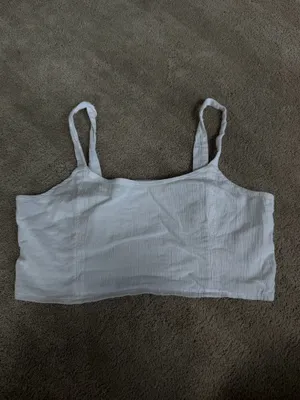 Aerie White Smocked Crop Tank Size L thumbnail 2