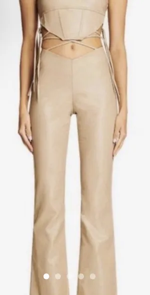 I.AM.GIA Faux Leather Tie-Up Flare Pants in the tan Size Large thumbnail 1