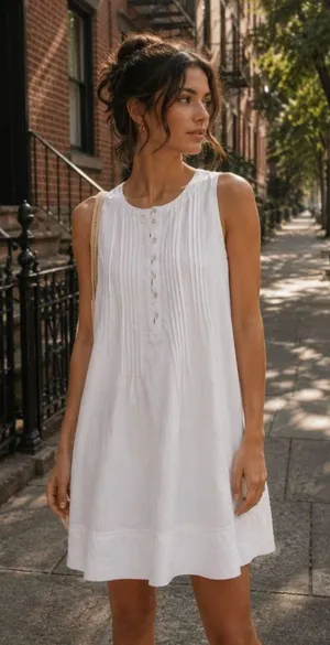 NWT Quince 100% European Linen Sleeveless Swing Dress Size M White Coastal thumbnail 1