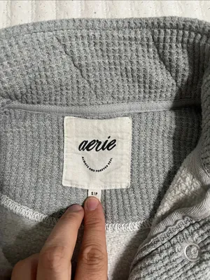 aerie Women's Heather Gray Snap-Neck Quarter Zip Sweater thumbnail 2