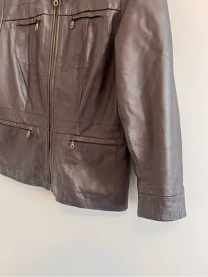 Alfani Women’s 100% Leather Brown Zip Front Jacket Size Large thumbnail 4