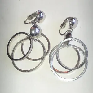 Coro Vintage Silver Tone Triple Hoop Clip On Earrings thumbnail 1
