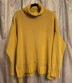 Aerie Mustard Yellow Chunky Knit Turtleneck Fall Oversized Sweater Medium thumbnail 1