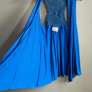 Santiki Crochet Racerback Open Front Vest Medium Blue Womens Boho Draped thumbnail 4