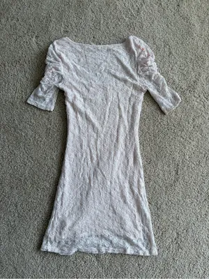 Free People y2k White Lace Mini Dress Square Neck 3/4 Sleeve Boho Romantic Sz xs thumbnail 6