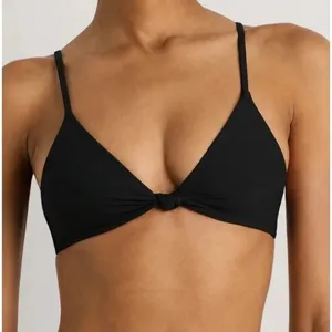 QUINCE Italian Knotted Triangle Bikini Top Black NWT Size Large L MINIMALIST thumbnail 1
