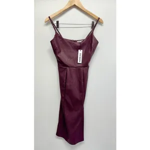 Steve Madden Mini Dress in‎ Cordovan Faux Leather Size 2 Sleeveless NWT thumbnail 6