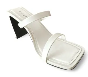 NWT Bamboo Women's Square Toe Two Strap Open Toe Block Heels Sandals White 8 thumbnail 1