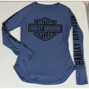 Harley Davidson Blue Periwinkle Logo Graphic Long Sleeve T-Shirt Top Tee Size S 🏍️✨ thumbnail 3