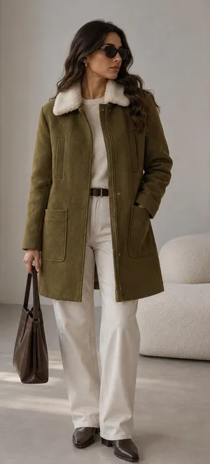 Madewell Eldridge Insuluxe Zip Coat Olive Wool Cashmere Sherpa Collared Winter Minimal NWT S $328 thumbnail 1