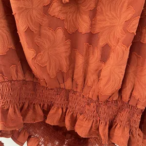 Anthropologie Textured Floral Blouse size‎ medium color-Crimson Tie Back Ruffle thumbnail 6