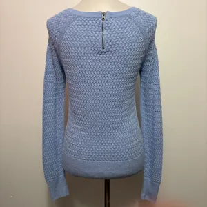 American Eagle Sweater Small Blue Back Zipper Open Knit Raglan Scoop Neck thumbnail 6