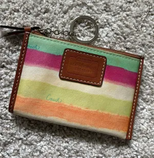 Vintage Coach Rainbow Coin Purse Striped Canvas Key Pouch thumbnail 1
