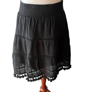Black tiered boho layered skirt with tassels Size S thumbnail 5