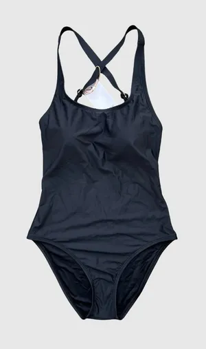 Quince Black One-Piece Italian Swimsuit Criss Cross Strappy Minimalist Chic NWT thumbnail 1