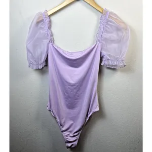 Princess Polly 4 Girl In Love Bodysuit Blouse Lilac Purple Puff Sleeve Coquette thumbnail 6