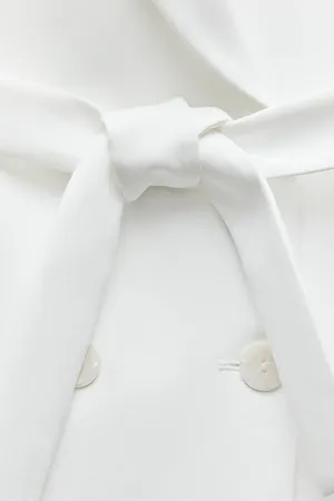 white vest double breasted sleeveless blazer jacket with waist tie thumbnail 9