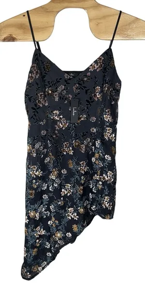 NEW Lulus Evenings With You Dark Teal Floral Velvet Asymmetrical Dress Womens XL thumbnail 1