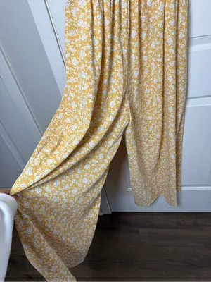 Smocked Bodice Wide-Leg Jumpsuit in Mustard Floral thumbnail 6