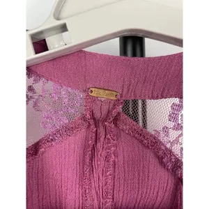 Free People Purple Pink Cold Shoulder‎ Floral Lace Sleeve Gauze Mini Dress thumbnail 3