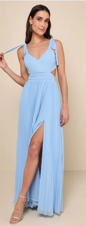 LULU's Prom Wedding Bridesmaid Sexy Pleated Bustie Romantic Flowy Maxi Dress thumbnail 1