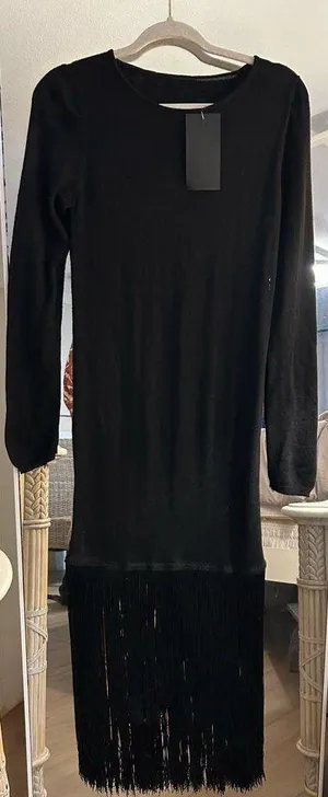 NEW PIKA at 11 Maxi Black Fringe Dress Small thumbnail 1
