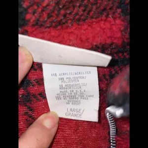 Vtg Alias Red Plaid Fleece Jacket Women L 80 Or 90s Made In USA 1/4 Zip‎ thumbnail 3