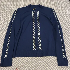 St.John Sport Sz S Blue White Santana Knit Zip-Up Jacket Blazer Sweater See Pics thumbnail 2