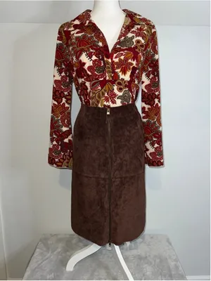 Women's Floral Paisley Orange Cream Red Paisley Blouse L thumbnail 3
