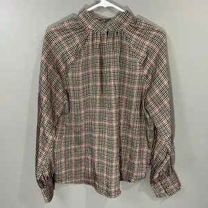 ZARA Houndstooth Pattern High Neck Long Sleeve Button Cuff Blouse Sz M EUC thumbnail 6