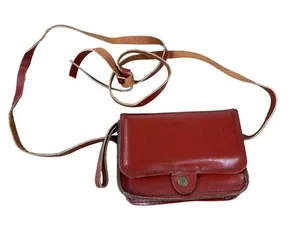 Handmade Reddish Brown Leather Mirrored Compact Crossbody Purse thumbnail 1
