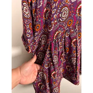 Garnet Hill Tunic‎ Dress Womens 14 Purple Paisley Floral V-Neck 3/4 Sleeve boho thumbnail 3