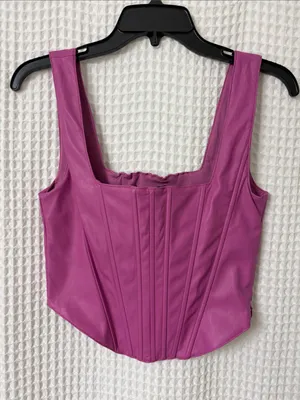 7 For All Mankind Faux Leather Pink Smocked Corset Bustier Top Medium thumbnail 1