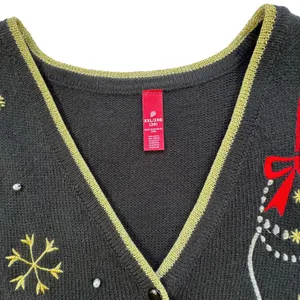 Holiday Time Christmas Sweater Vest Womens 2X 20 Black Gold Embroidered‎ Beaded thumbnail 9