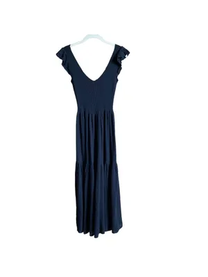 La Vie Rebecca Taylor Pointelle Ribbed Knit Maxi Dress Navy Size XS Coastal Boho thumbnail 3