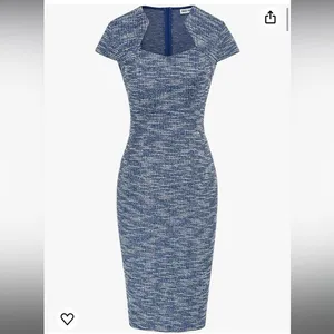 🆕 Grace Karin | Cap Sleeve Tweed Pencil Dress Blue White Small NWT thumbnail 2