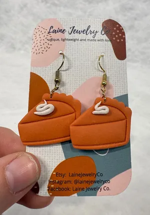 Laine Jewelry‎ Co Pumpkin Pie Polymer Clay Earrings Fall Thanksgiving Dangle thumbnail 1