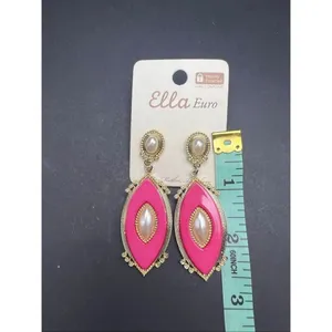 New! Ella Euro Pink Marquise Gold Tone Faux Pearl Earrings thumbnail 3