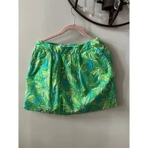 Lilly Pulitzer‎ sz 2 blue green white floral skirt with pockets flowers thumbnail 3
