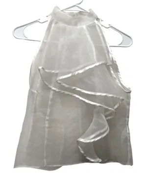 ASOS DESIGN White Sheer Organza Ruffle Halter Top High Neck Sleeveless‎ Size 4 thumbnail 1