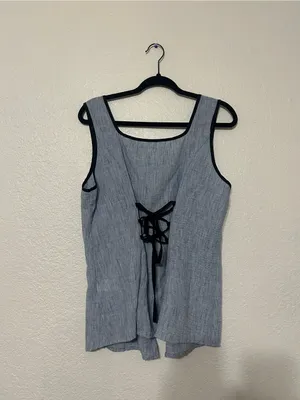 SheIn Blue Tank Top with Black Trim and Buttons thumbnail 3