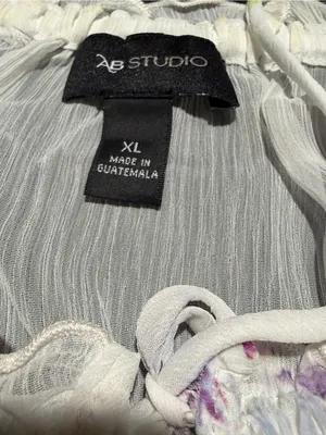 AB Studio White Floral Off-Shoulder Top with‎ Purple & Lime Accents thumbnail 2