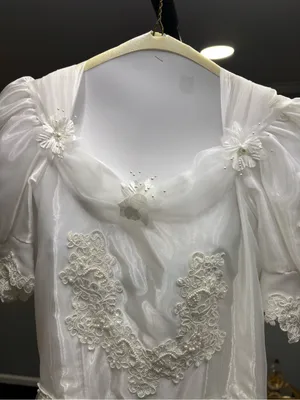 Ivory Lace Tulle Bridal Gown with Puff Sleeves thumbnail 7