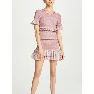 LoveShackFancy Aveline Pink Floral Ruched Ruffle Mini Dress thumbnail 9