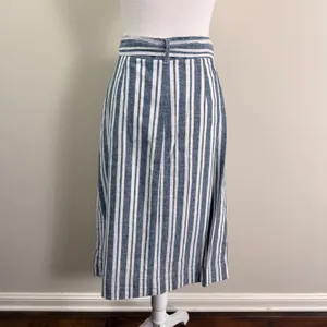 GAP Blue White Striped Linen Blend Wrap Midi Skirt Tie Waist Pockets Nautical thumbnail 3
