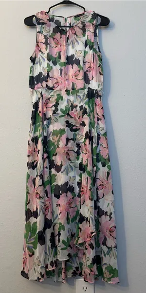 Tommy Hilfiger Floral High-Low Chiffon Maxi Dress - Pink & Green size 8 thumbnail 1