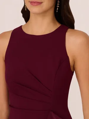 Adrianna Papell High Low Crepe Halter Gown Organza Draping In Cabernet Size‎ 4 thumbnail 4